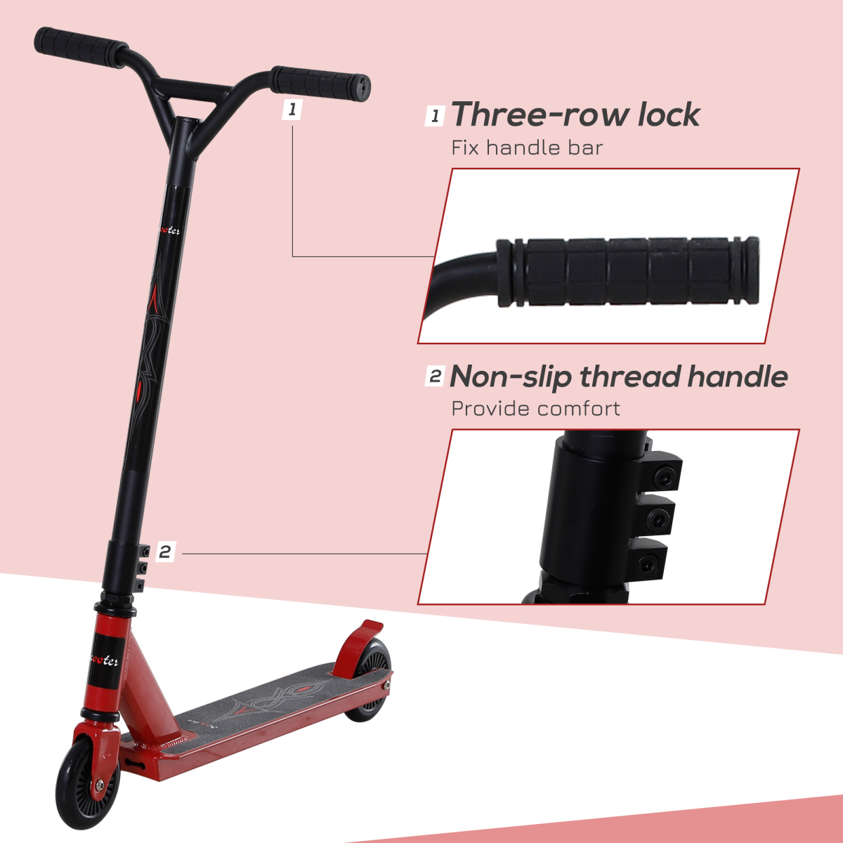HOMCOM Stunt Scooter Complete Trick Scooters Kick Scooters Teenagers Red