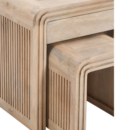 Hudson Carved Mango Wood Nest Of 2 Tables With Drawer