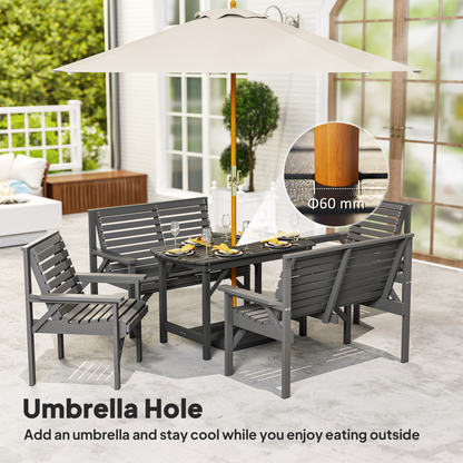 Outsunny 5PC Patio Dining Set Wooden Table and Chairs w/ Umbrella Hole Grey