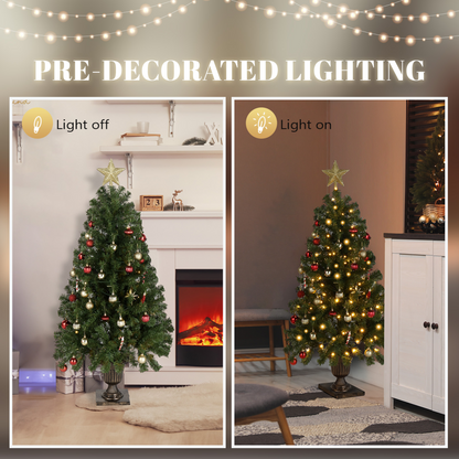 4 FT Pre-lit Artificial Christmas Tree with Trophy Shaped Base, Potted Xmas Tree with 120 Warm Lights, 211 Branch Tips and Remote Control for Holiday Party Office Home, Green