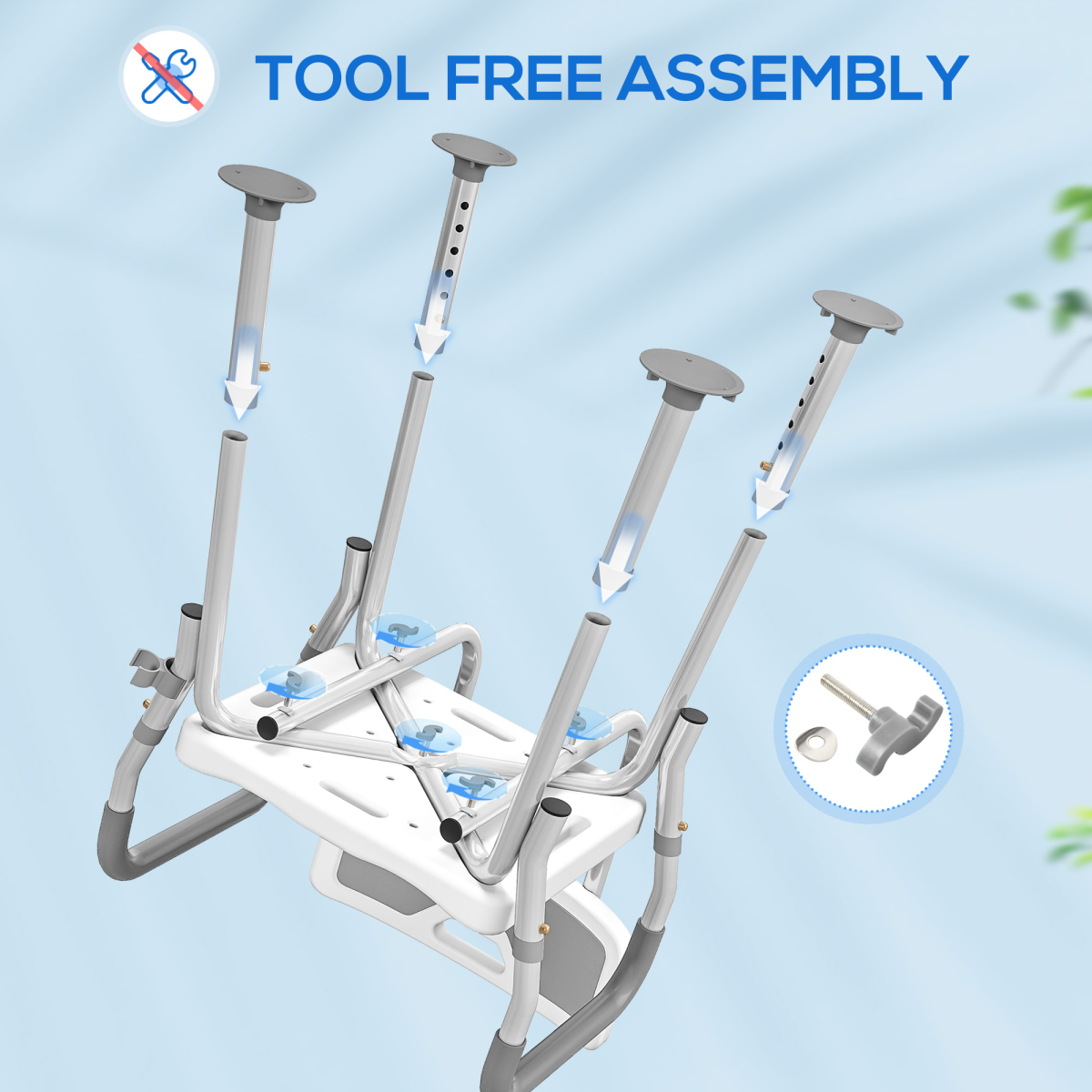 HOMCOM Padded Shower Stool with Arms and Back, 4 Suction Foot Pads, Grey