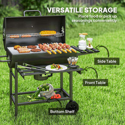 Outsunny Charcoal BBQ Grill with Warming Rack Shelves Temperature Gauge