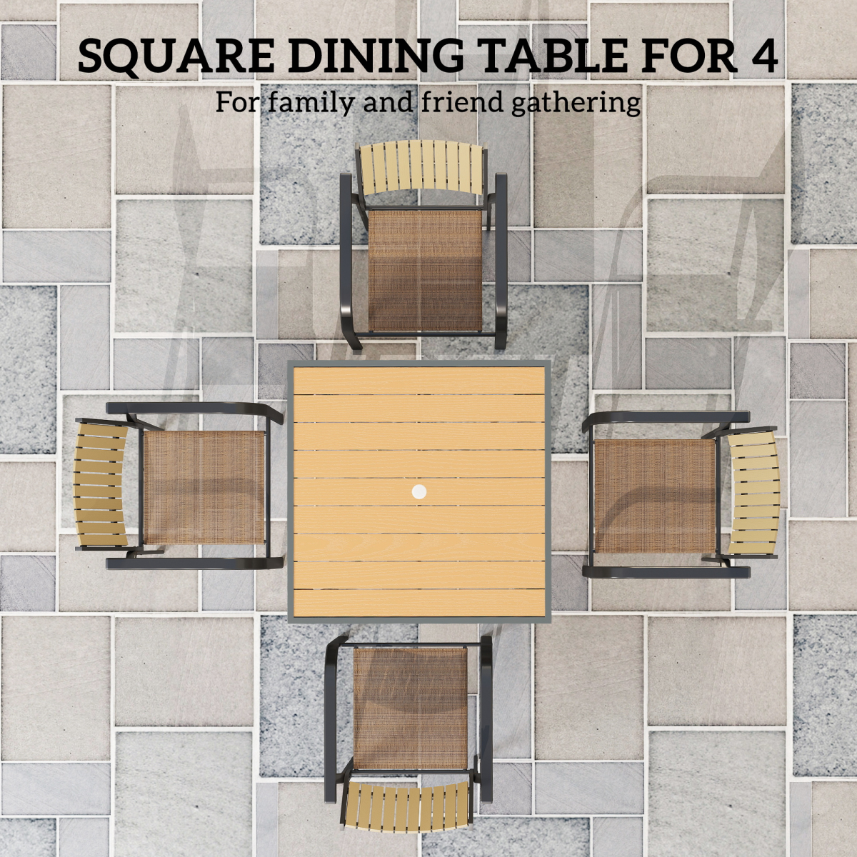 Outsunny 90cm Square Outdoor Patio Garden Dining Table with Umbrella Hole