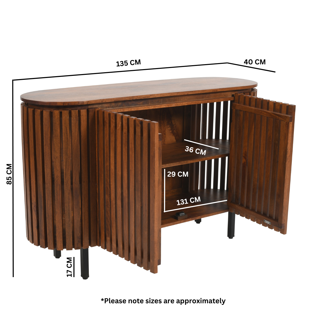 Slatted Mango Wood Large 2 Doors Sideboard