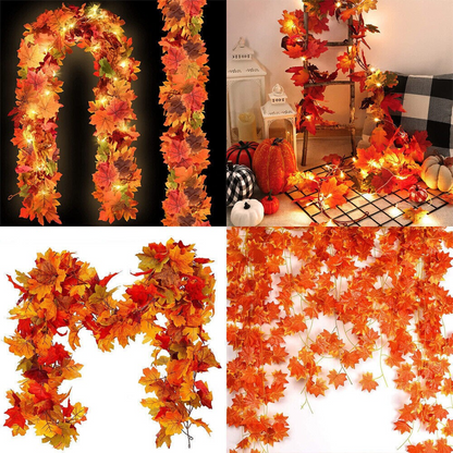 Halloween Christmas 6FT Autumn Fall Maple Leaves Wreath Garland Hanging Plant