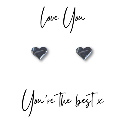 Silver Heart Stud Earrings & Love You You're the Best x Mini Gift Hamper