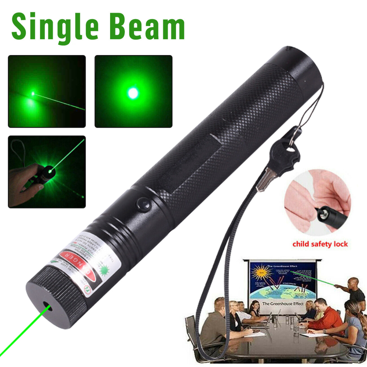 Rechargeable 532nm Visible Beam Light Laser Green Laser Pointer Pen +Battery+USB Charger Set