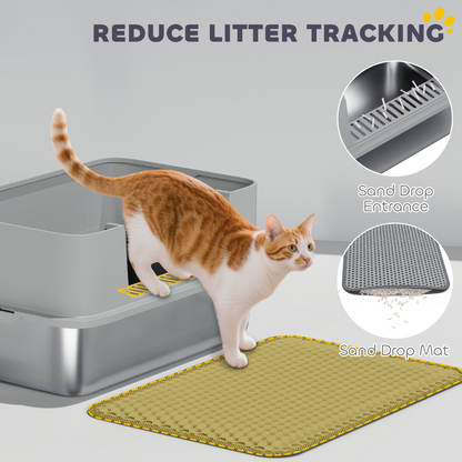 PawHut Stainless Steel Litter Box with Scoop, High Sided Cat Litter Tray