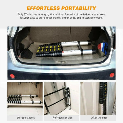 DayPlus 3.2-6.2M Telescopic Ladder with Roof Hook Kit Aluminium Portable Multi-Purpose Folding Portable Heavy Duty Extendable