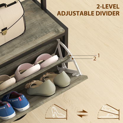 HOMCOM Industrial Hall Tree Coat Rack Stand with Shoe Cabinet Grey