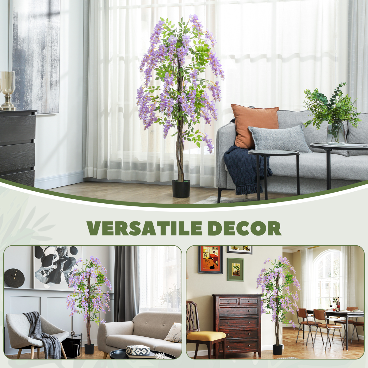 HOMCOM Artificial Wisteria Flower with 756 Leaves and 54 Flowers, Purple