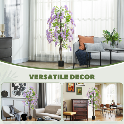 HOMCOM Artificial Wisteria Flower with 756 Leaves and 54 Flowers, Purple