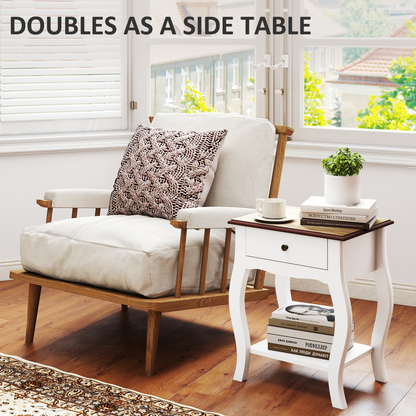 HOMCOM Bedside Tables Set of 2, Bedside Cabinets with Drawer, Shelf, White