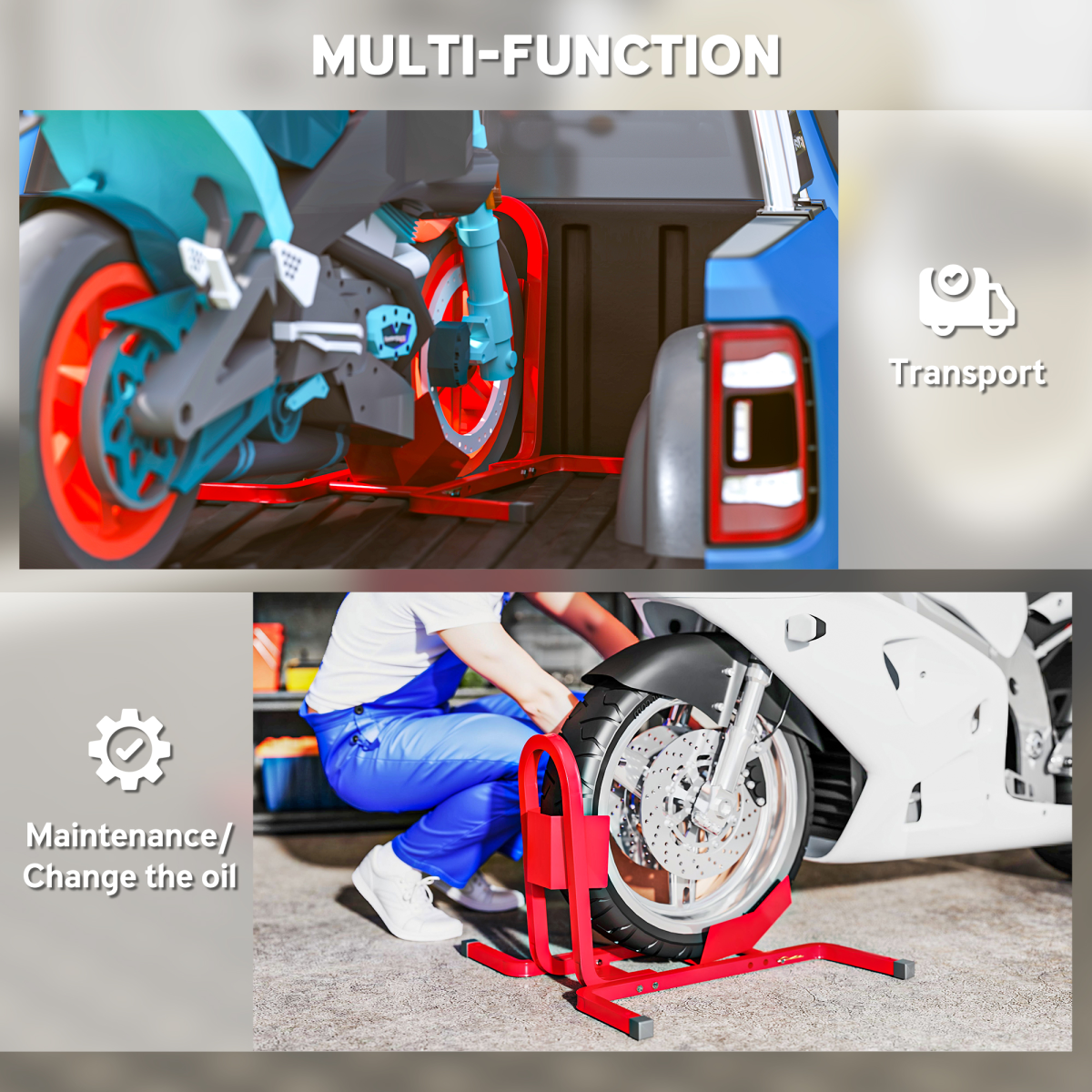 HOMCOM Adjustable Motorcycle Wheel Chock Motorbike Holder with Metal Frame