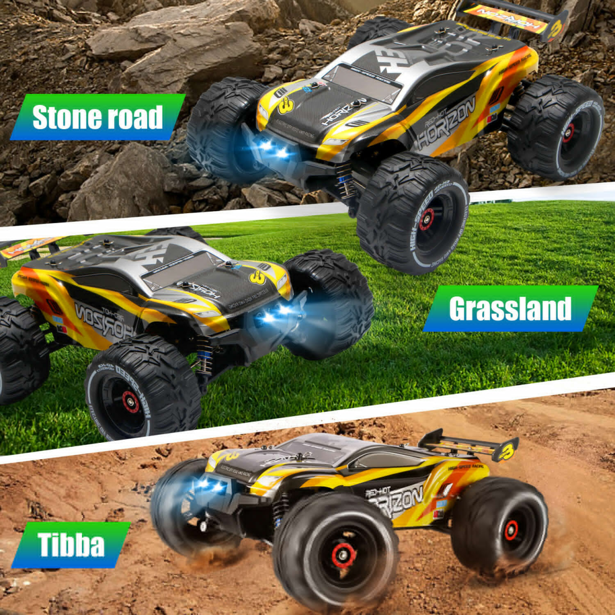 High Speed 50+kmh RC Car, RC Monster Truck,Racing Hobby Car, 4WD All Terrain Off-Road Remote Control Car, 2.4Ghz RC Crawler, 2 Battery, Kids Adults Gifts,Logistics is randomly sent by UPS/USPS/FEDEX
