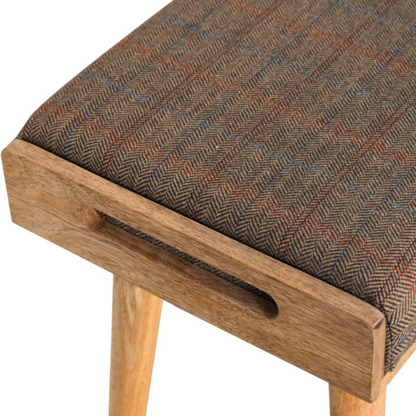 Artisan Furniture Solid Mango Wood Multi Tweed Tray Style Footstool