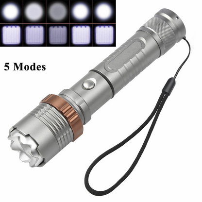 USB Rechargeable LED Flashlight Lamp 5-Modes Zoomable Hiking Camping Outdoor Torch +Batt+ USB Cable + Car Char