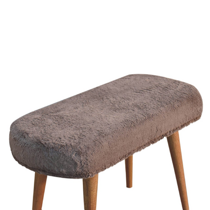 Artisan Furniture Solid Wood Mocha Faux Fur Fabric Bench