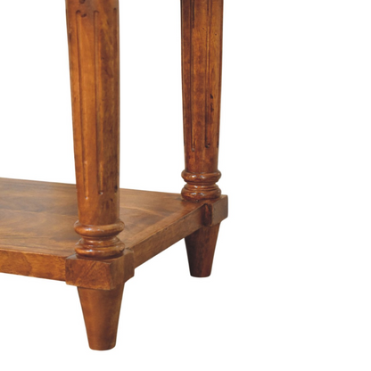 Artisan Furniture Solid Wood Turned Legs Chestnut Side Table, 1 Drawer and 1 Lower Shelf, Dark Brown