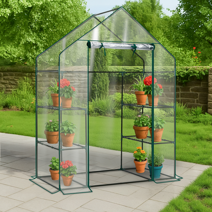Mini Walk-in Greenhouse with PVC Cover, 4-Shelf Indoor Outdoor Plant Gardening Green House for Garden Backyard, 56" x 29" x 77", Transparent