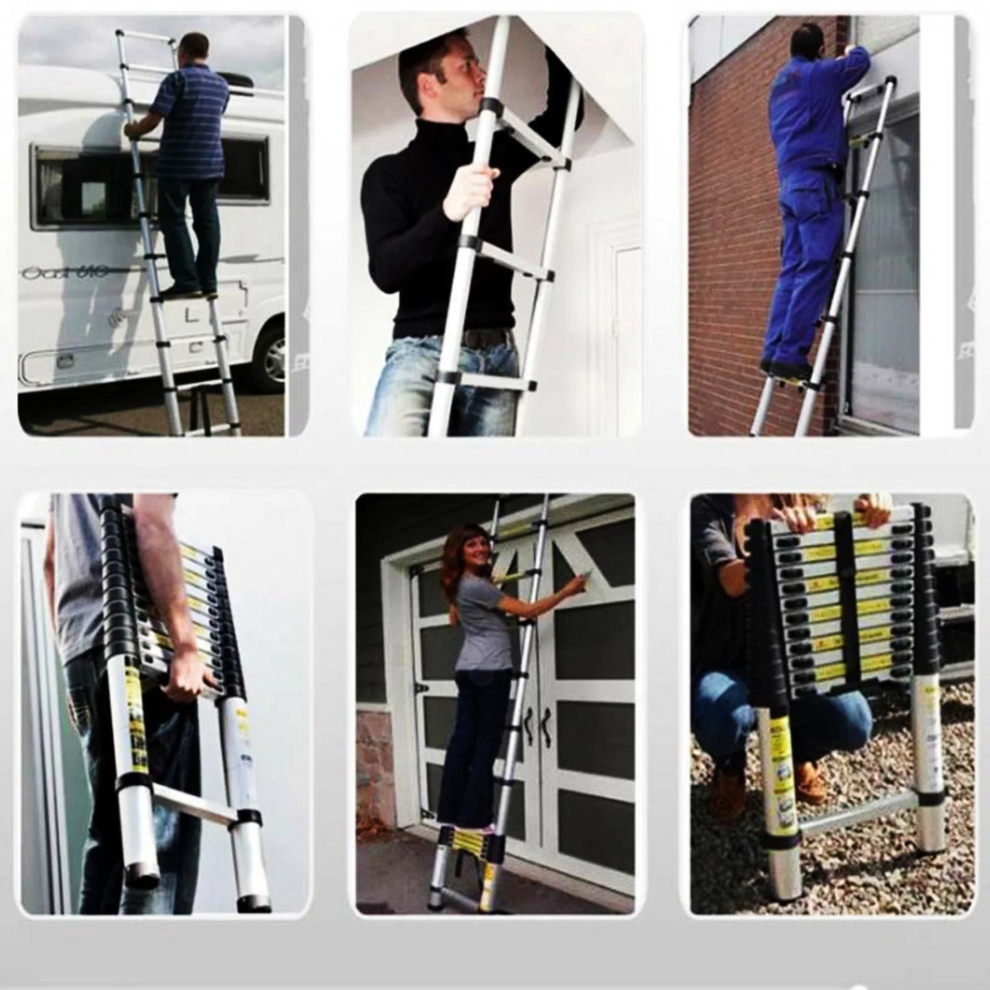 Telescopic Ladder 2.6m-6.2m, Portable Extendable Multi-Purpose Folding Aluminium Ladder Heavy Duty Extension Step