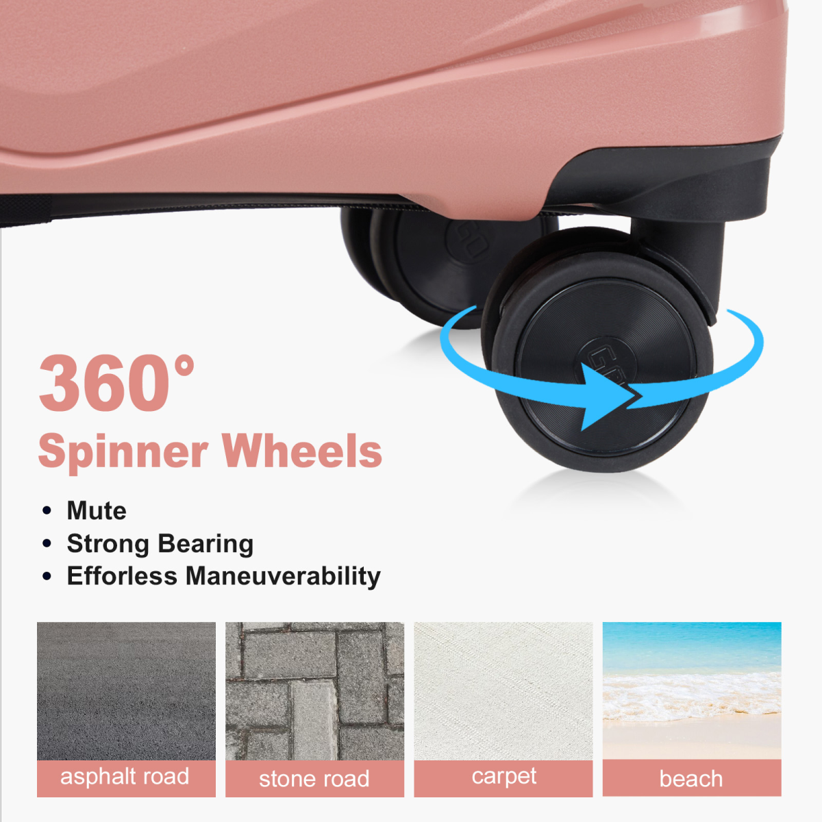 V-shaped stripes 3-in-1 PP trolley case 20in 24in 28in PP iron trolley fashionable colour - rose gold (grain pattern)