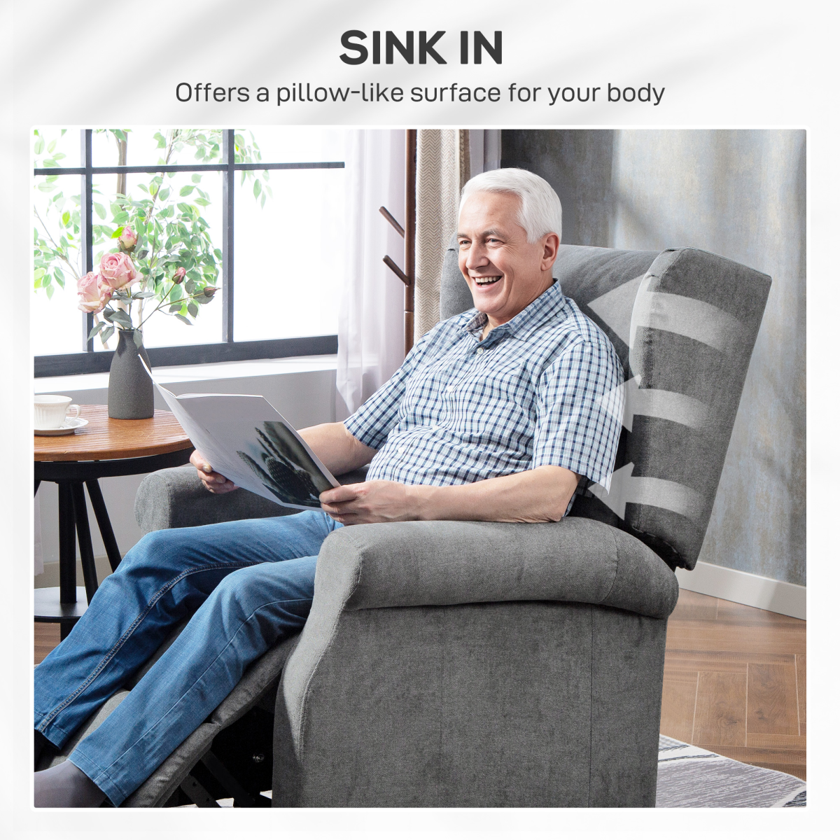 HOMCOM Power Lift Chair, Fabric Recliner Armchair w/ Remote Charcoal Grey