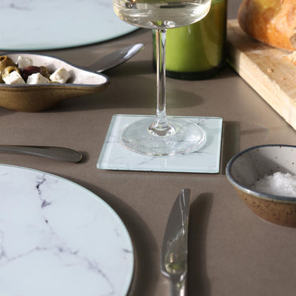 12pc Round Glass Placemats & Square Coasters Set - 30cm - Marble