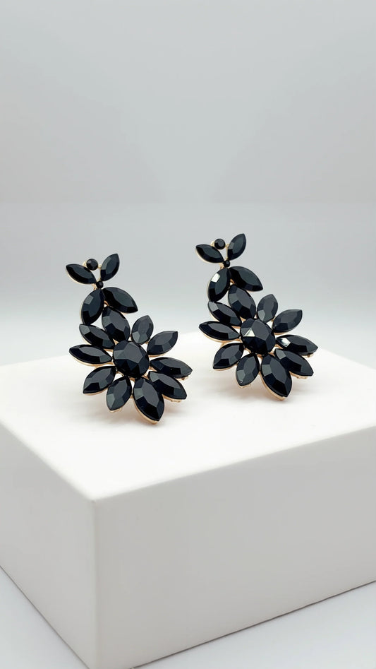 Black Flower Crystal Drop & Dangle Earrings
