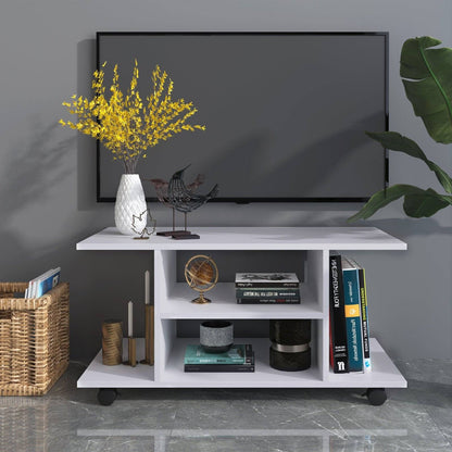 Modern TV Cabinet Stand Storage Shelves Table Mobile Bedroom Furniture Bookshelf Bookcase White New
