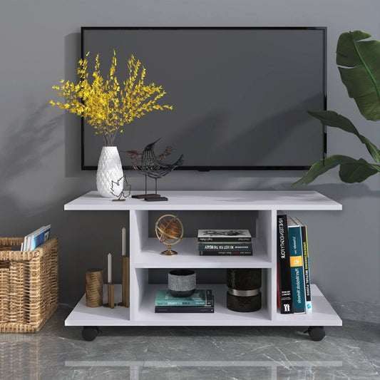 Modern TV Cabinet Stand Storage Shelves Table Mobile Bedroom Furniture Bookshelf Bookcase White New
