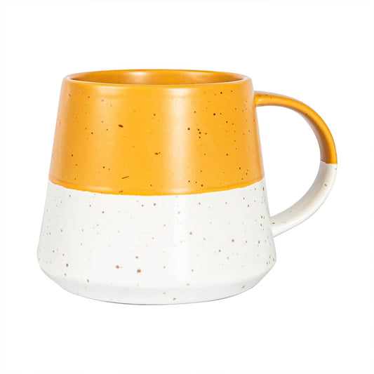 370ml Yellow Colour Block Flecked Stoneware Belly Mug
