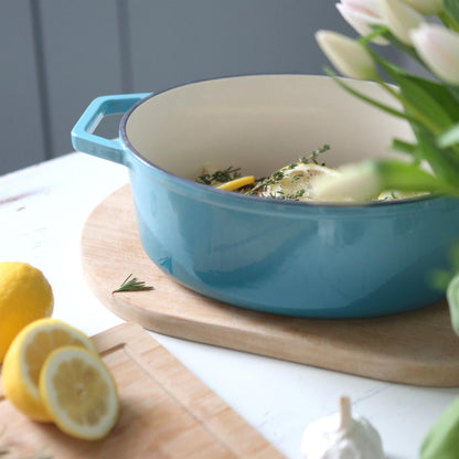 4.68L Teal Ombre Oval Cast Iron Casserole Dish