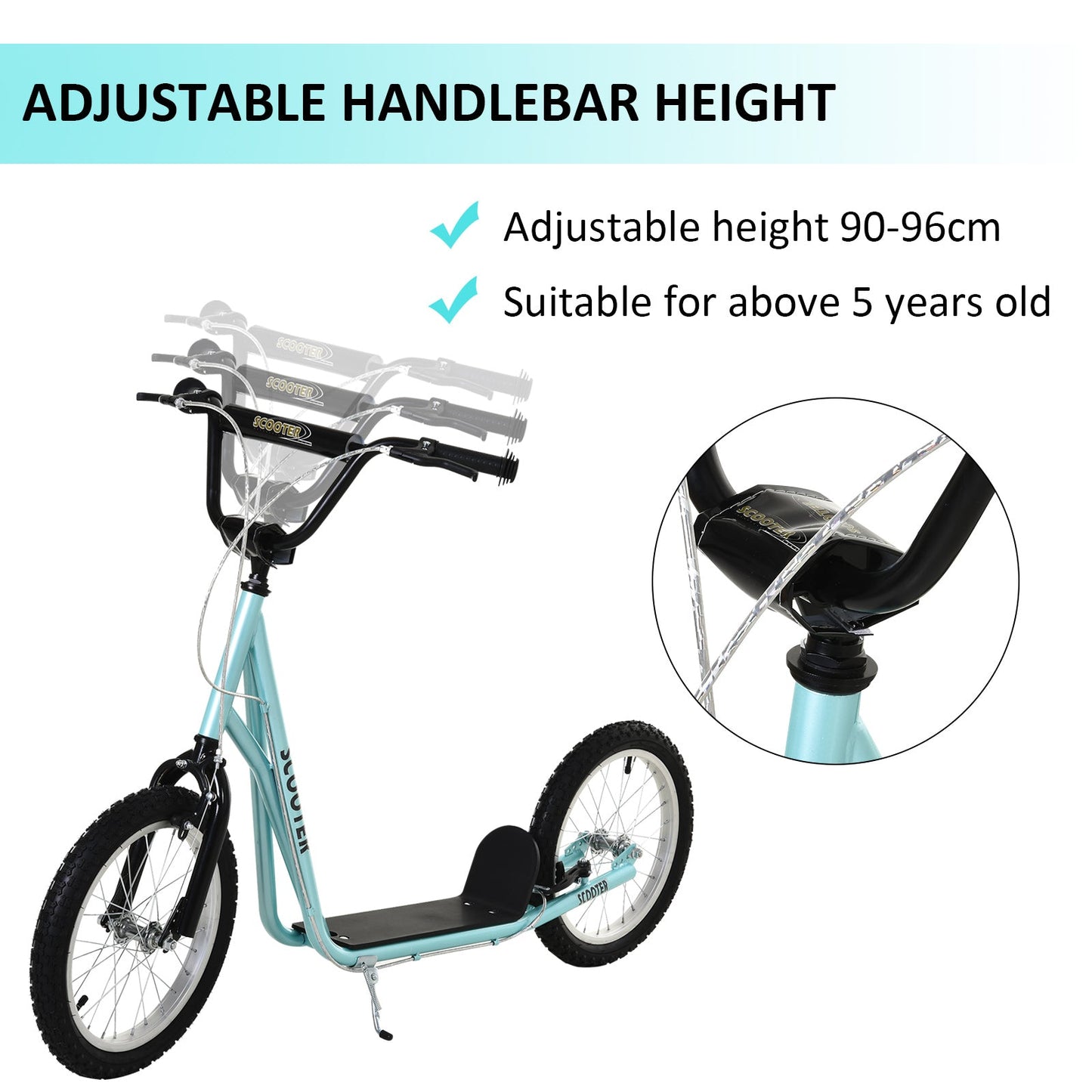 Teen Kids Stunt Scooter Children Kick Scooter Adjustable Handlebar 2 Brakes Ride On 16 Inch Rubber Tyres Blue