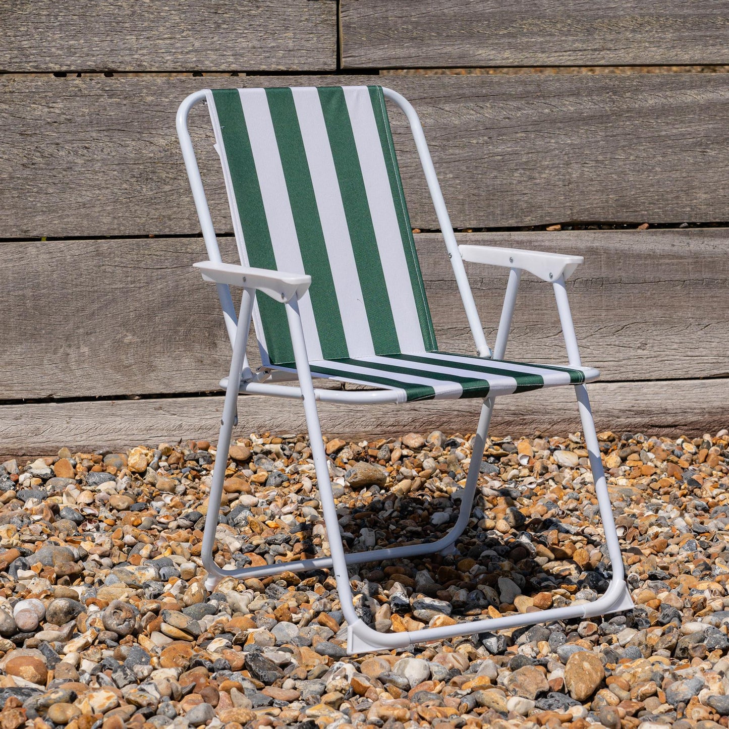 Green & White Folding Metal Beach Chair