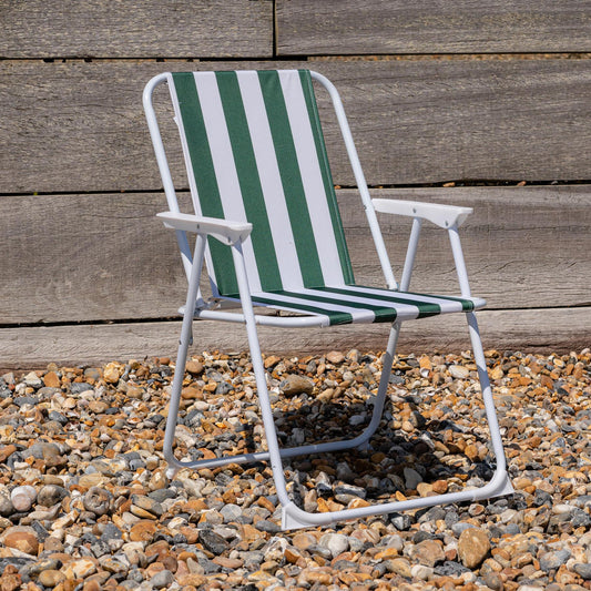 Green & White Folding Metal Beach Chair