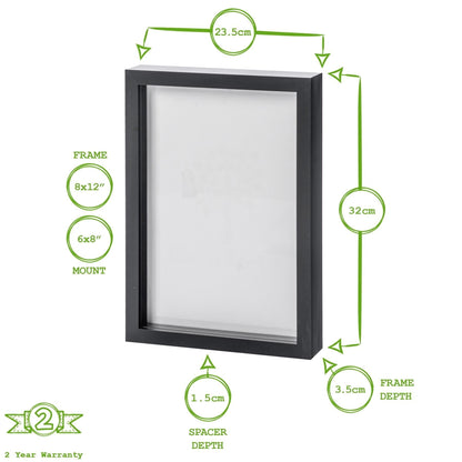 White A4 (8" x 12") 3D Shadow Box Frame with A5 Mount