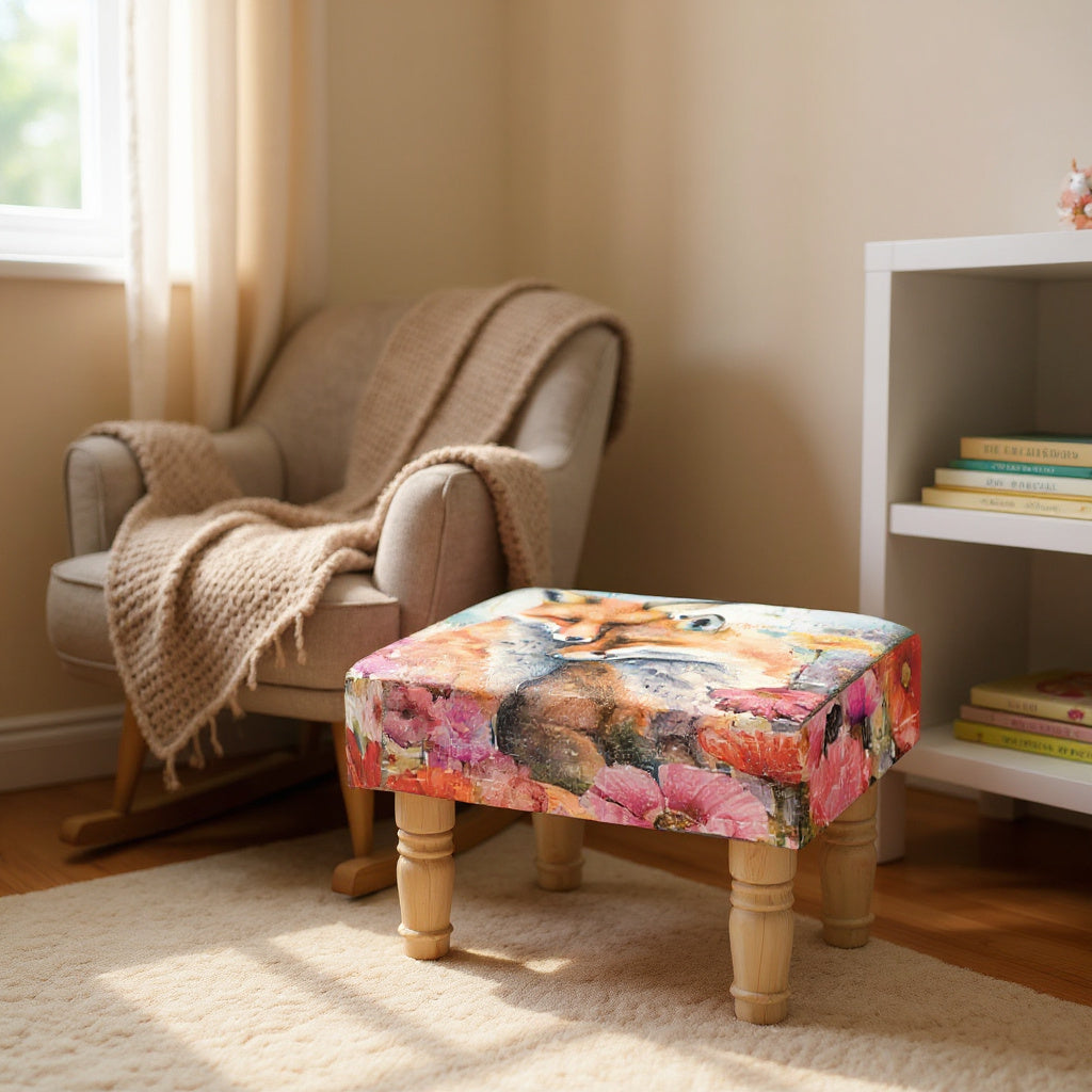 Minster Stylish Living Fox Floral Print Upholstered Ottoman Foot Stool