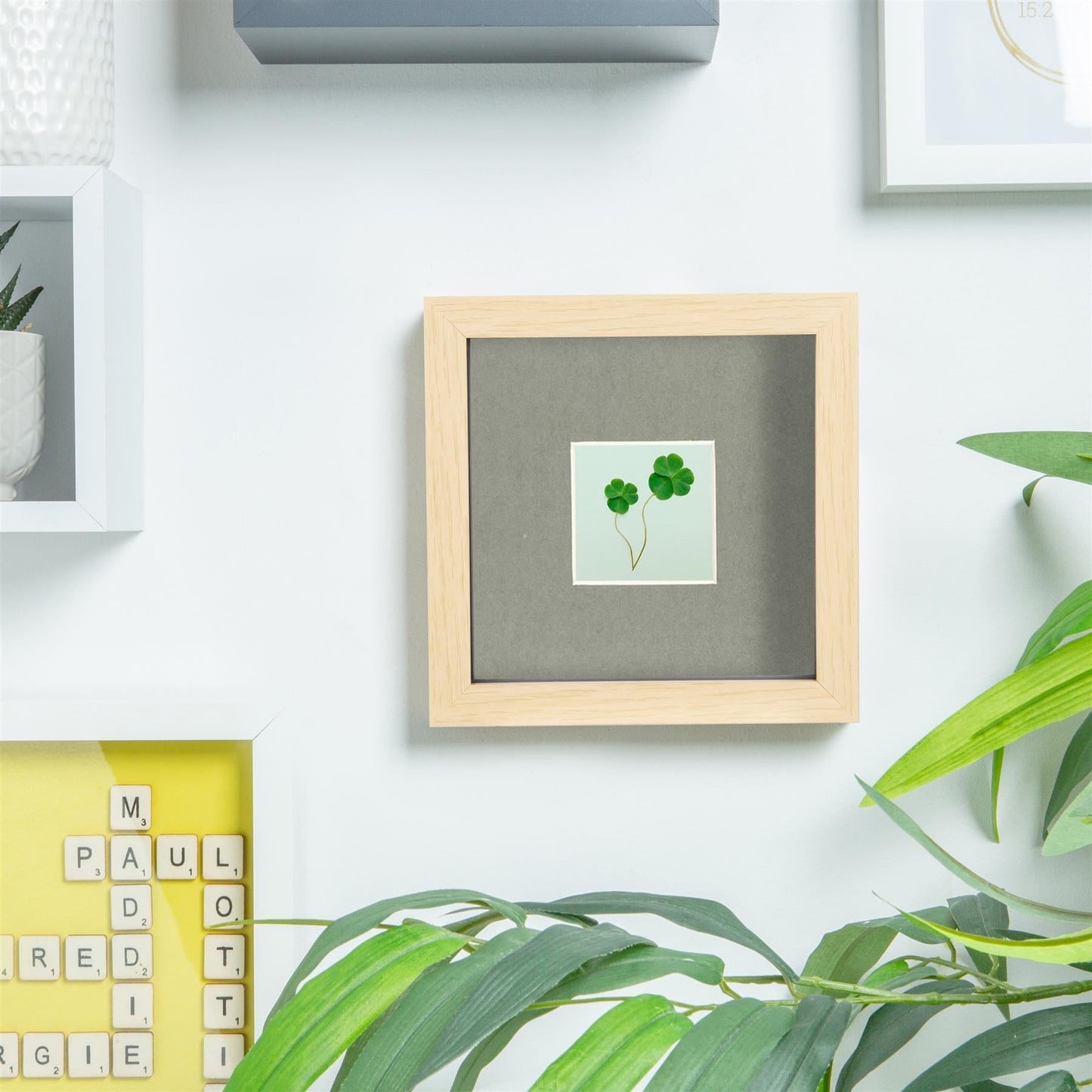 6" x 6" Light Wood 3D Deep Box Photo Frame - with 2" x 2" Mount