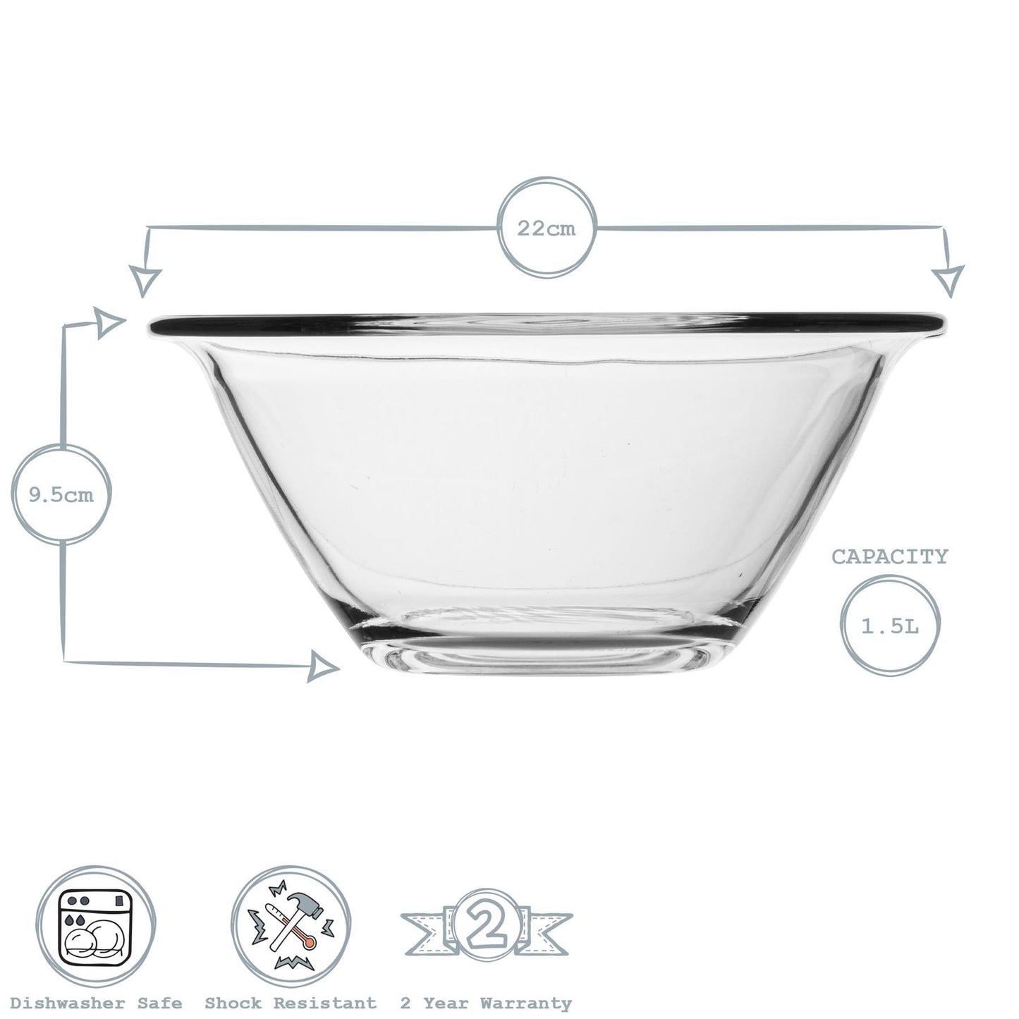 1.5L Clear Mr Chef Glass Nesting Mixing Bowl