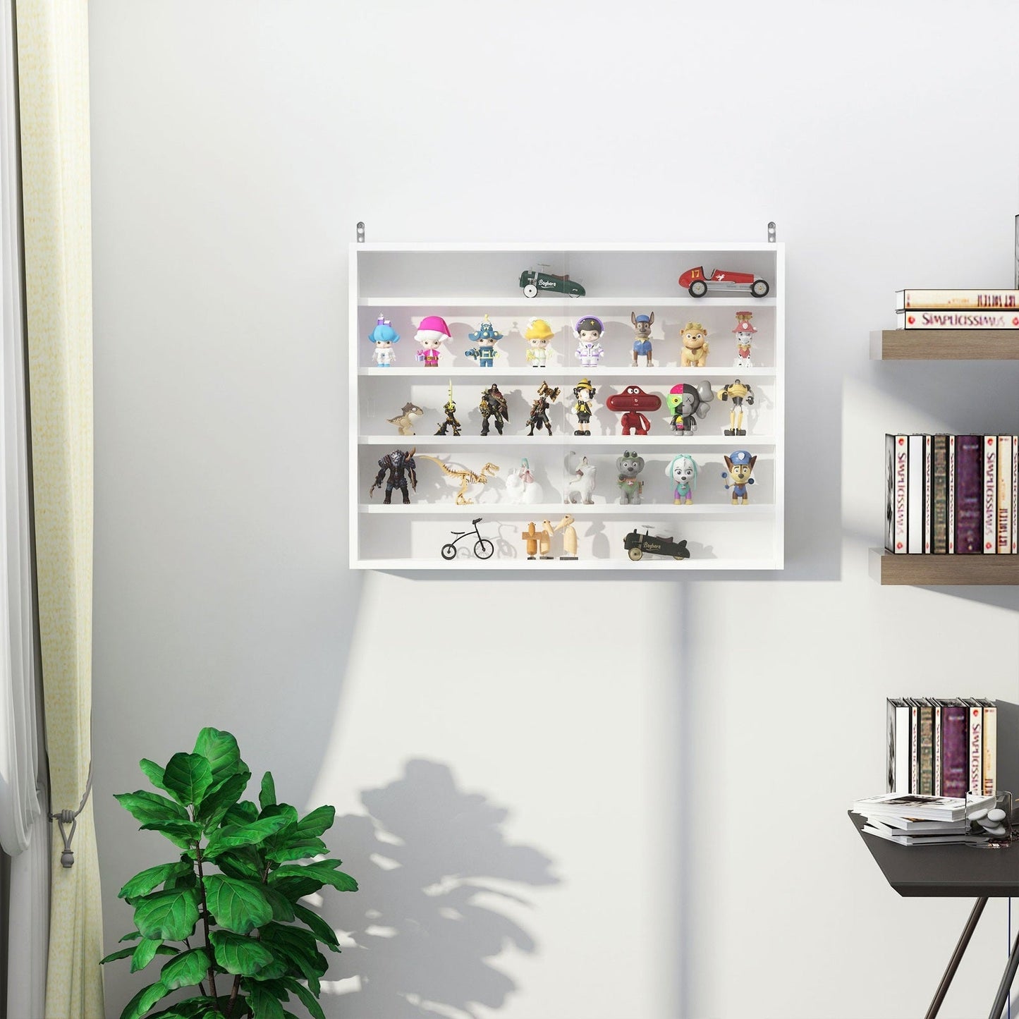 Five-Tier Wall Display Cabinet With Glass Doors - White