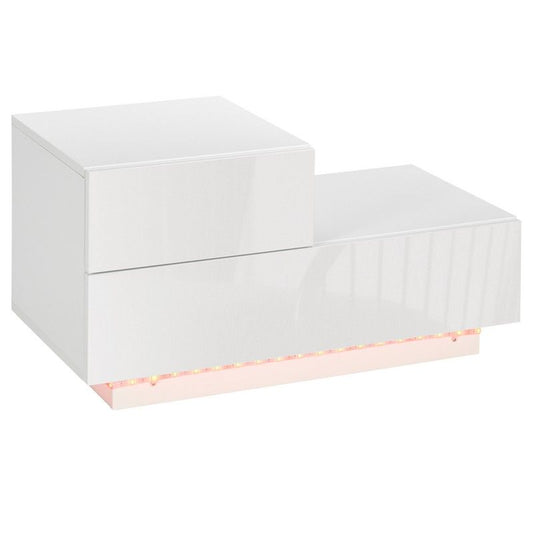 High Gloss Front Bedside Table with Drawers Nightstand with RGB LED Light and Remote for Bedroom Living Room White