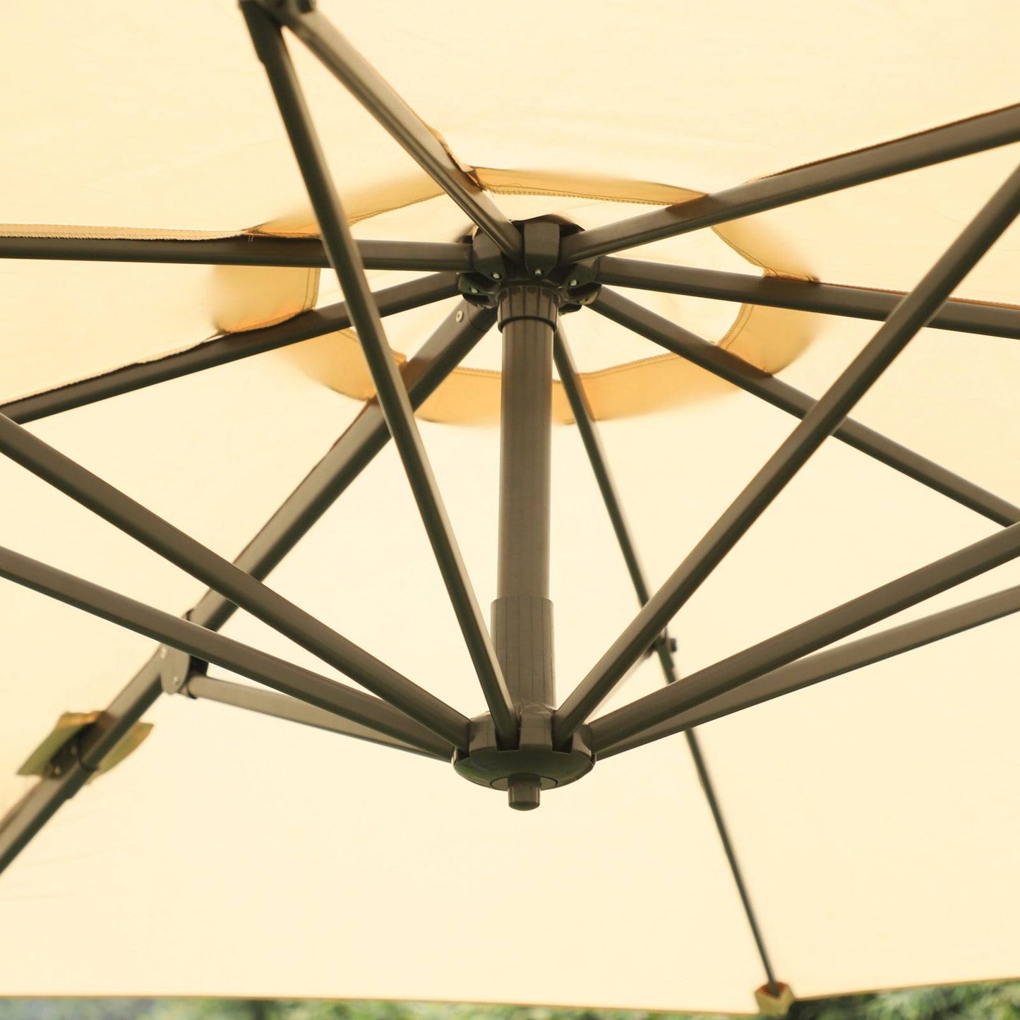 Round Umbrella Parasol W/ Tilt 360° Rotation and Hand Crank Cross Base-Beige
