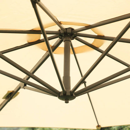 Round Umbrella Parasol W/ Tilt 360° Rotation and Hand Crank Cross Base-Beige