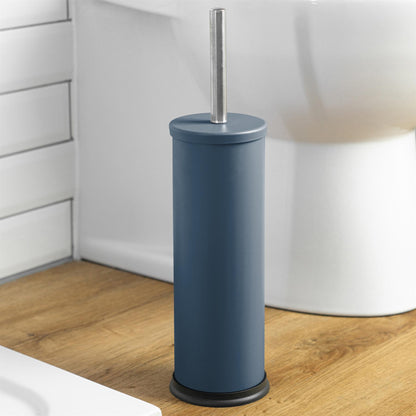 Matt Blue Round Stainless Steel Toilet Brush & Holder