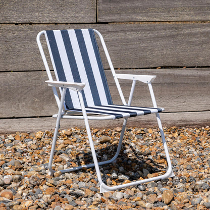 Blue & White Folding Metal Beach Chair
