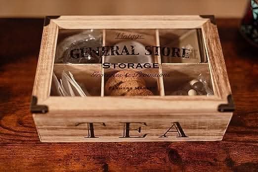 Shabby Chic Vintage 6 Compartment Tea Bag Box Caddy Storage