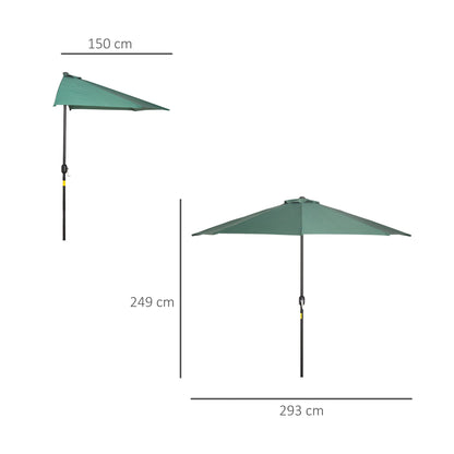3M Half Round Parasol Umbrella Balcony Metal Frame Outdoor NO BASE Green