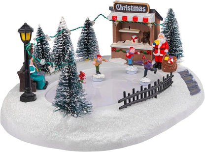 Christmas Ice Skating Musical Village Scene Decoration