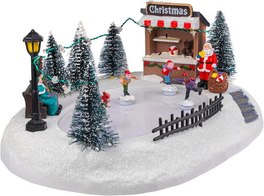 Christmas Ice Skating Musical Village Scene Decoration